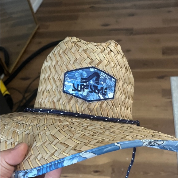 Surf Style Straw Hat with Blue Floral Trim - Picture 1 of 2